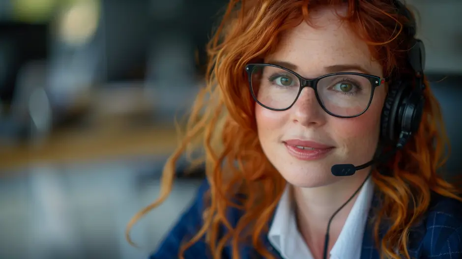 Ai voice with picture of a red head talking into a headset