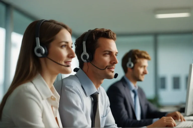 support room with people talking into headsets